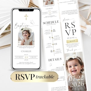 Plantilla editable de invitación de bautizo - Invitación digital con respuesta en línea con clic - Invitación de bautizo con seguimiento - Canva personalizado