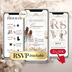 Twins Quinceañera Invitation Digital Editable - Carte Anniversaire 15 Ans Jumelles avec RSVP en Ligne - Modèle Canva, Sweet 15 16 Invite