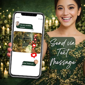 Digital Quinceañera Sweet 16 Princess Tiana Invitation | Green & Gold Elegant Canva RSVP Website Digital Invite image 7