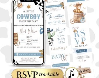 Baby Shower Invite Cowboy Editable Western Theme Rodeo Baby Shower Invitation Digital Cowboy Baby Shower Template with RSVP Website