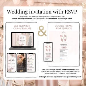 Wedding invitation website and Google Form RSVP – blush pink animated Canva template with real-time countdown and elegant layout. Perfect for digital wedding invitations.