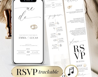 Digital Minimalist Wedding Invitation Online RSVP Template Editable Wedding Website Modern Design Elegant Invite Trackable RSVP Website