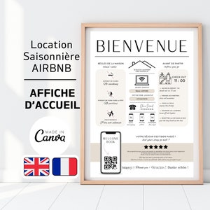 Airbnb Welcome Poster in French and English, Template Canva, French and English Airbnb welcome sign, Airbnb Canva, Airbnb welcome