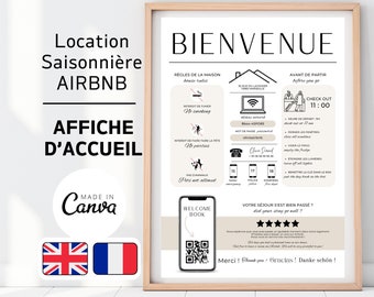 Airbnb Affiche de Bienvenue en français et anglais, Template Canva , French and English Airbnb welcome sign, Airbnb Canva, Airbnb bienvenue