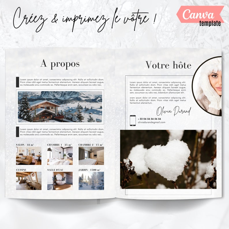 Livret d’accueil hiver chalet ski, 32 pages A4, Template Canva, Airbnb Template, Welcome Book Français, Livret d’accueil