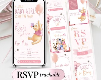 Winnie The Pooh Baby Shower Girl Invite Winnie Baby Shower Digital Invitation Template Editable RSVP Baby Shower Teddy Bear Canva Winnie