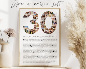 30 Reasons We Love You - Personalized 30th Birthday Gift - Editable Photo Collage Template Canva Gift DIY Birthday Gift Photo Sign 30 Years