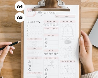 French Daily Planner Printable A4 A5 Undated | Minimal PDF Planner, To Do List, Habits, Budget, GoodNotes Digital