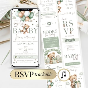 Baby Shower Invite for Boy or Girl – Editable Digital Template with Clickable RSVP – Gender Neutral Bear Theme – We Can Bearly Wait Party