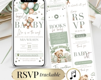 Baby Shower Invite for Boy or Girl – Editable Digital Template with Clickable RSVP – Gender Neutral Bear Theme – We Can Bearly Wait Party