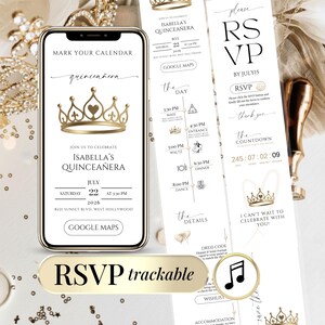Digital Quinceanera Invitation | Editable RSVP Template for Elegant Mis Quince Anos XV | Sweet 16 Invitation Download Website