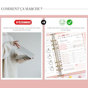 Planificateur de budget français élégant et pratique, incluant un agenda, suivi des dépenses et finances, non daté. Utilisation flexible en format imprimé ou digital, parfait pour organiser vos finances personnelles efficacement.