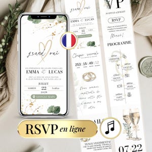 Faire-part Mariage Vert Sauge Numérique – Invitation Digitale Canva avec RSVP Cliquable & Compte à Rebours – Envoi WhatsApp, SMS ou Email