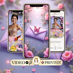 Quinceanera Digital Invitation Video with Photo, Editable Sweet 15/16 Template - Invitation Vidéo Quinceañera Numérique Anniversaire 15 ans