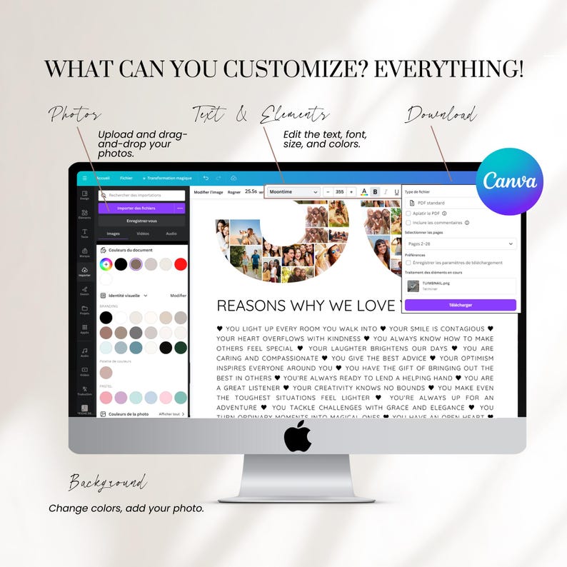 DIY photo collage template for a 30th birthday, customizable with photos and text. This '30 Reasons We Love You' Canva design makes a sentimental and creative gift for celebrating 30 years of cherished moments.