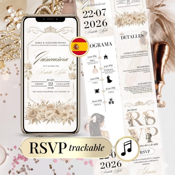 Spanish Quinceañera Invitation, Editable RSVP Template (Digital Download)