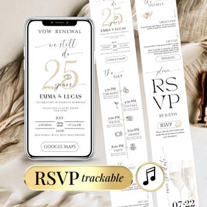 Editable 25th Wedding Anniversary Vow Renewal Digital Invitation with RSVP Tracker | Silver Marriage Online E-vite Template