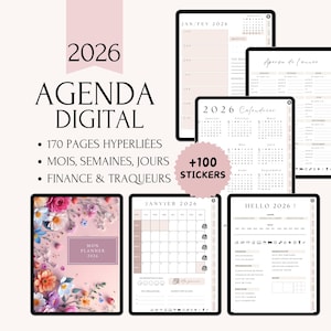 Digital Planner Français 2026 Daté & Hyperlié | Agenda Digital PDF pour iPad Tablette GoodNotes Notability, Planificateur Numérique Français