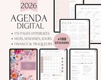 Digital Planner 2026 French PDF, Hyperlinked Planner GoodNotes iPad, Weekly Daily Monthly Planner, Sticker Pack, Productivity Planner