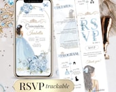 Light Blue Quinceanera Digital Invitation Editable Floral Template 15th Birthday Celebration - Invitation Anniversaire 15 ans et RSVP Online