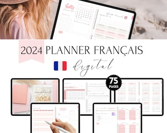 Planner francais 2024, Planificateur Numérique Hyperlié pour GoodNotes et Lecteurs PDF, Agenda Planner Digital en français daté pour 2024