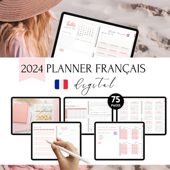 French Planner 2024, Hyperlinked Digital Planner for Goodnotes and PDF  Readers, Digital Agenda Planner in French Dated for 2024 