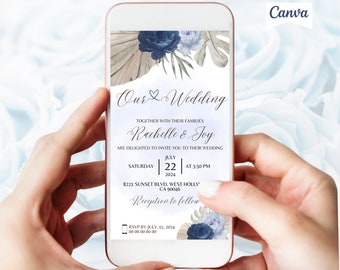 Wedding Video Invitation Template, Phone SMS invitation text mariage, Animated Wedding Invitation, Download Digital Phone Invitation Canva