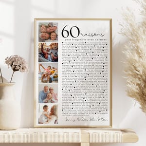 Affiche Anniversaire 60 Ans - Cadeau Unique Grand-mère, Grand-père, Femme, Homme, 60 Raisons Pour Lesquelles Nous T'Aimons, Carte à Imprimer