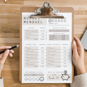 French budget planner to print or use in goodnotes for monthly and annual financial monitoring, Undated Budget Planner