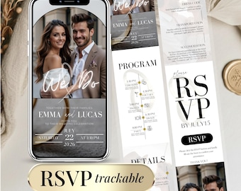 Trackable RSVP Wedding Invitation Template - Digital Wedding Website - Online Registry Form - Minimalist Invite RSVP Guest List Tracking