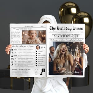 Large Birthday Newspaper Template - Customizable Editable Prop for Birthday Photoshoot - Printable Canva -  Birthday Invitation Gift for Her