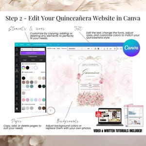 Edit your Quinceañera Website Invitation in Canva – Fully Customizable Sweet 15 Template