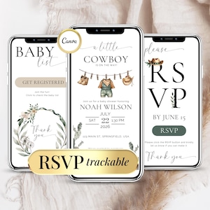 Cowboy Baby Shower Invitation, Digital Wild West Invite and Online RSVP, Invitation Baby Shower Garçon, Boy Baby Shower Invitation Numerique