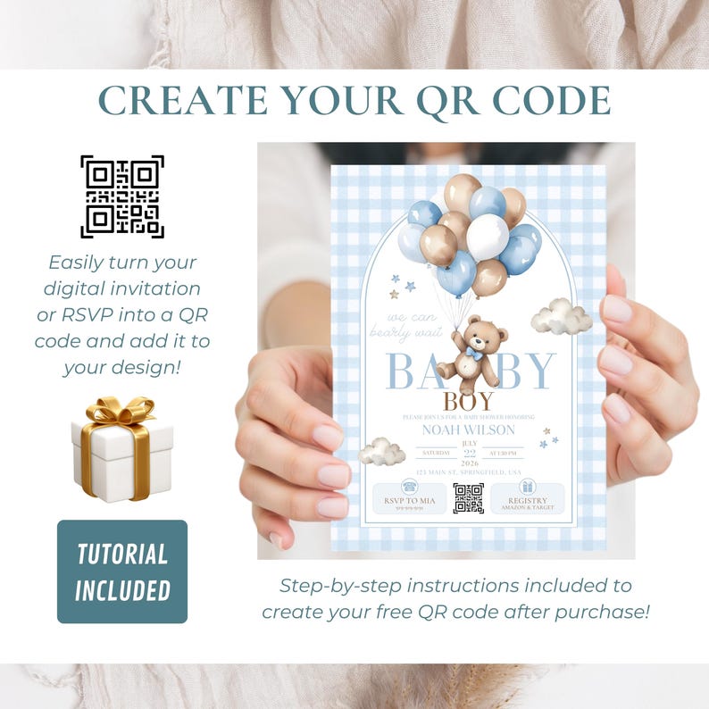 Baby Shower Invitation Template Boy Blue Teddy Bear Invite Editable ...