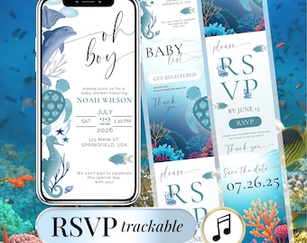 Baby Shower Digital Invitation Template Oh Boy Baby Shower Website Invite Under The Sea Nautical Editable Ocean Evite Online Rsvp Tracker