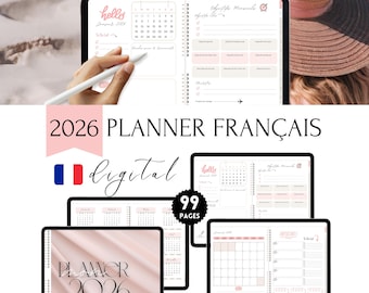 French Digital Planner 2026 – Hyperlinked iPad Agenda (Digital Download)