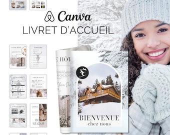 Modèle de Livret d'Accueil Airbnb à Personnaliser pour Chalet de Ski Hivernal, Airbnb francais, Template Airbnb,