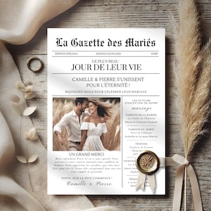 Gazette des Mariés Modèle Faire Part Mariage Template Canva Invitation Mariage Personnalisable Journal Mariage Modèle Canva A3 et A4