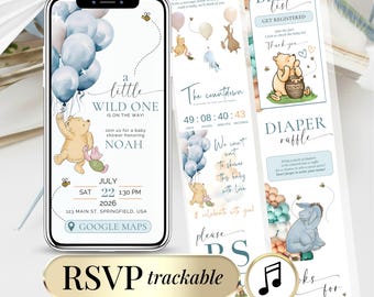 Winnie The Pooh Baby Shower Invite Winnie Baby Shower Digital Invitation Template Editable RSVP Baby Shower Boy Teddy Bear Canva Winnie