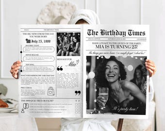 Canva Birthday Newspaper Template - Editable Customizable Prop - Large Printable for Photoshoot - Fun Gift - Canva Birthday Invitation