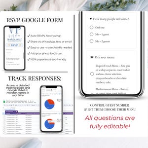 RSVP Google Form response tracking dashboard, track wedding guest responses easily, online wedding invitation with RSVP tracking, editable Canva wedding website with real-time response management
