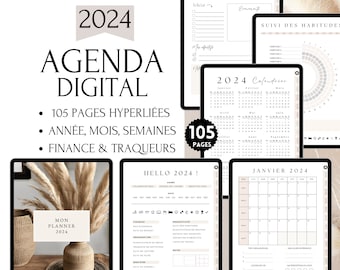 French Planner 2024, Hyperlinked Digital Planner for GoodNotes and PDF Readers, Digital Agenda Planner in French dated for 2024