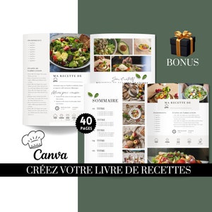 Modèle de livre de recettes, Livre de cuisine modèle Canva, Cahier de recettes personnalisé, Recette de cuisine, Template canva
