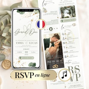 Invitation de Mariage Numérique avec RSVP en Ligne – Faire-part Digital Canva Vert Sauge – Google Maps, Musique, Compte à Rebours