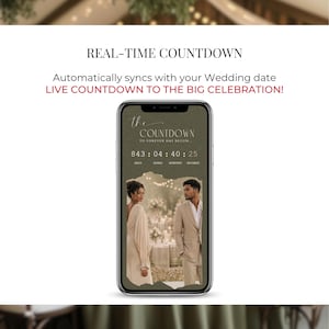 Wedding countdown timer digital invitation, green wedding website Canva template, save the date RSVP website, live countdown wedding mobile invite, elegant digital wedding invitation, interactive wedding website template