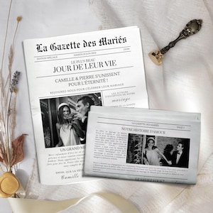 Wedding Gazette 4 pages to personalize, Wedding Invitation Template Canva, Wedding Invitation, Wedding Newspaper Wedding Newspaper