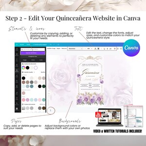 Customize Your Digital Quinceañera Invitation Website on Canva - Editable Lilac 15th Birthday Invite