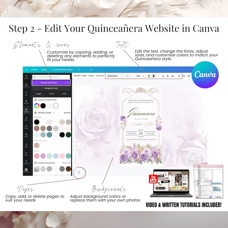 Customize Your Digital Quinceañera Invitation Website on Canva - Editable Lilac 15th Birthday Invite