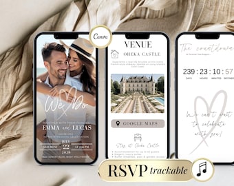 Elegant Wedding RSVP Invite Digital Wedding Animated Editable Online Save the Date Mariage Wedding  Website Canva Template Time Countdown