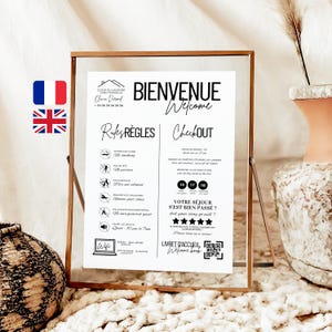 Tablica powitalna Airbnb w języku francuskim i angielskim, Szablon Canva, Tablica powitalna Airbnb w języku francuskim i angielskim, Airbnb Canva, Witamy w Airbnb